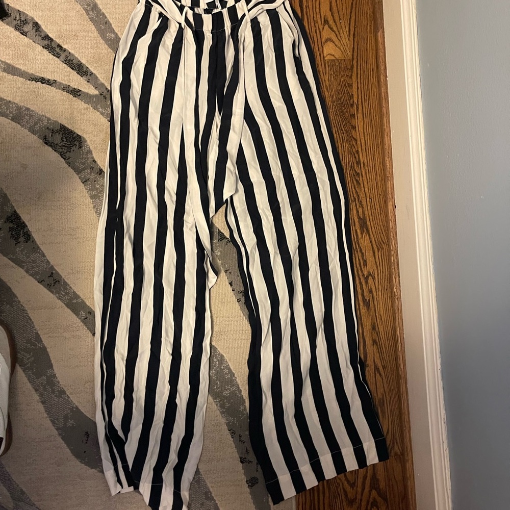 Frame Denim Black and White Striped Pants